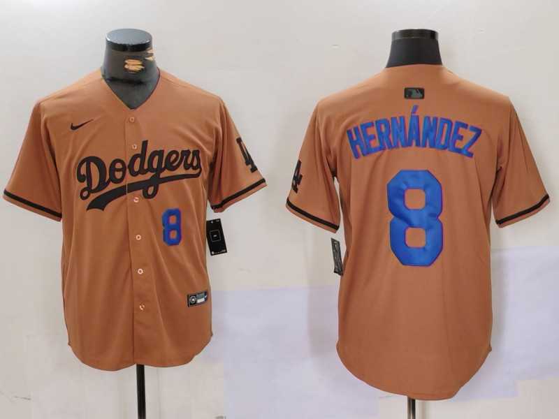 Mens Los Angeles Dodgers #8 Kike Hernandez Number Olive Cool Base Limited Stitched Jerseys